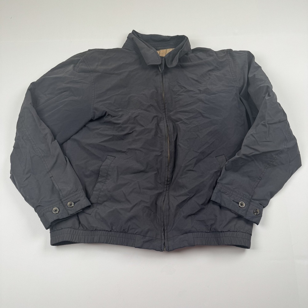 LL Bean Jacket Mens Medium Gray Full Zip Windbreaker Nylon Cotton Lined Classic
